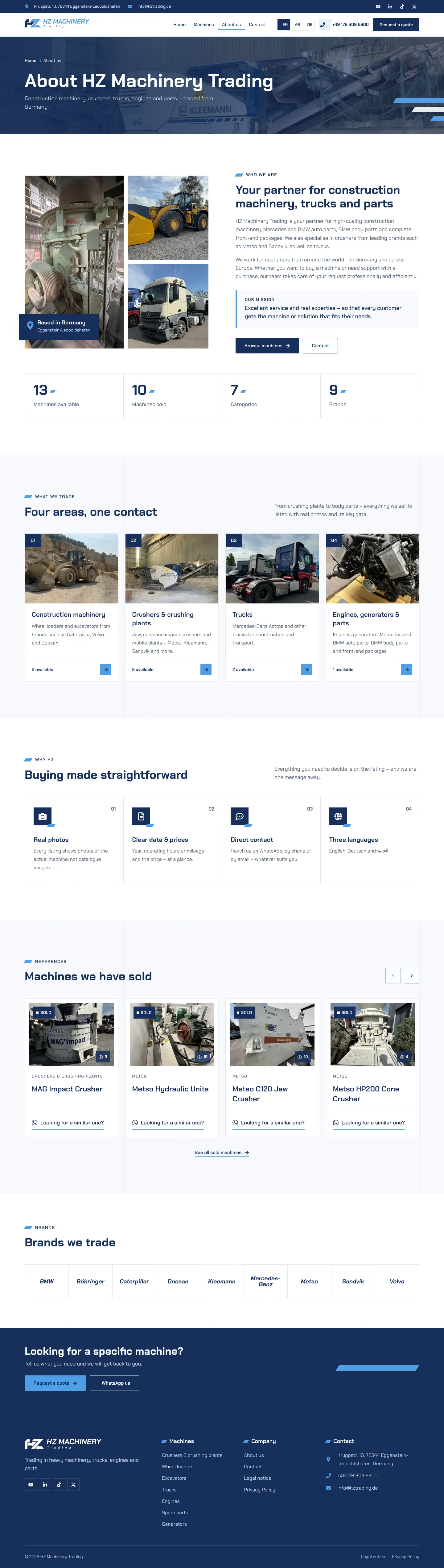 HZ Machinery Trading website on a laptop: About