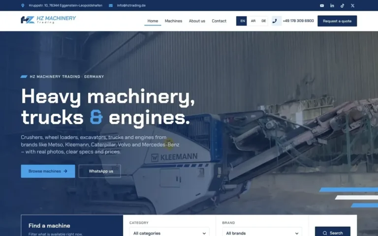 HZ Machinery Trading: Machinery Dealer Website case study by NourSky