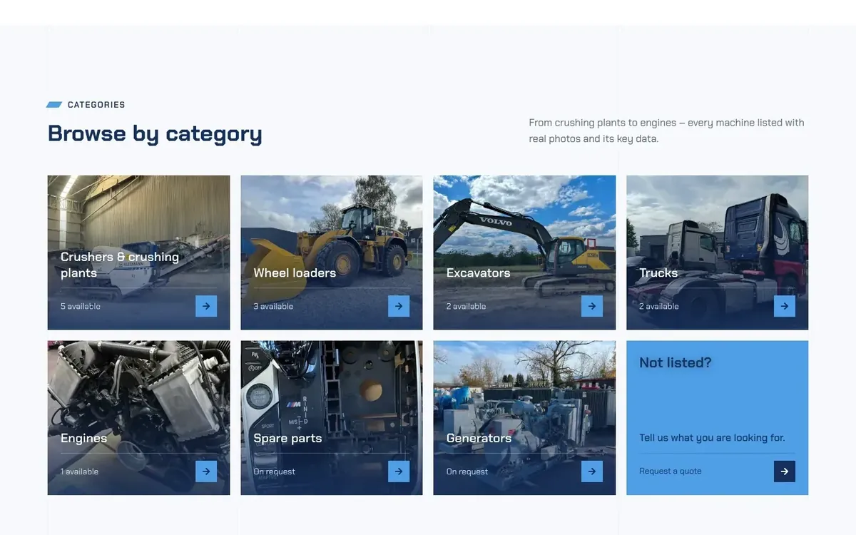 HZ Machinery Trading website design, section 3 of 8
