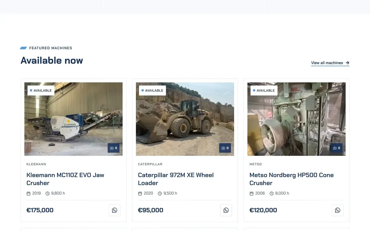 HZ Machinery Trading website design, section 4 of 8
