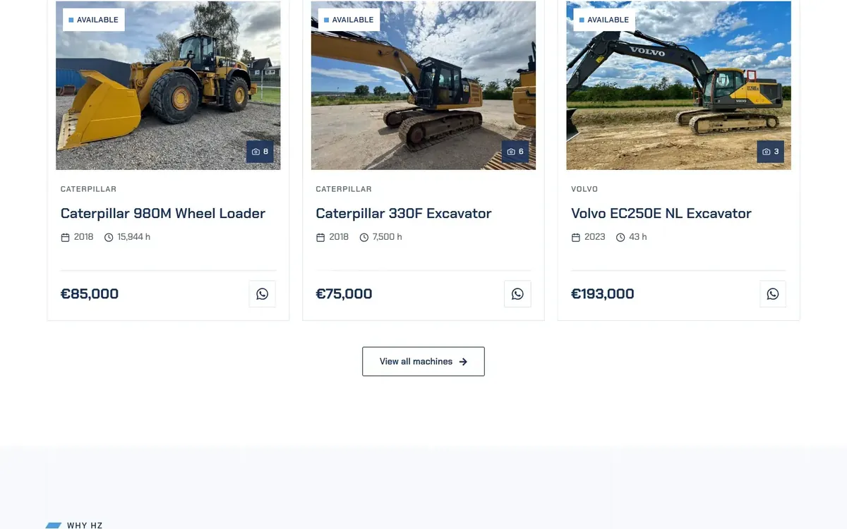 HZ Machinery Trading website design, section 5 of 8