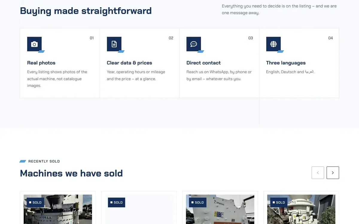 HZ Machinery Trading website design, section 6 of 8